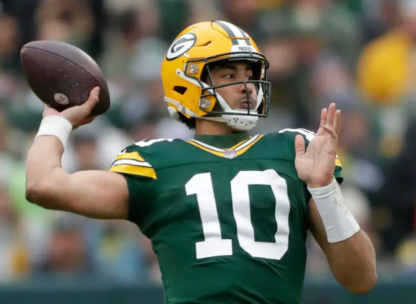 Green Bay Packers quarterback Jordan Love (10) against the Los Angeles Rams during their football game Sunday, November 5,, 2023, at Lambeau Field in Green Bay, Wis. Wm. Glasheen USA TODAY NETWORK-Wisconsin