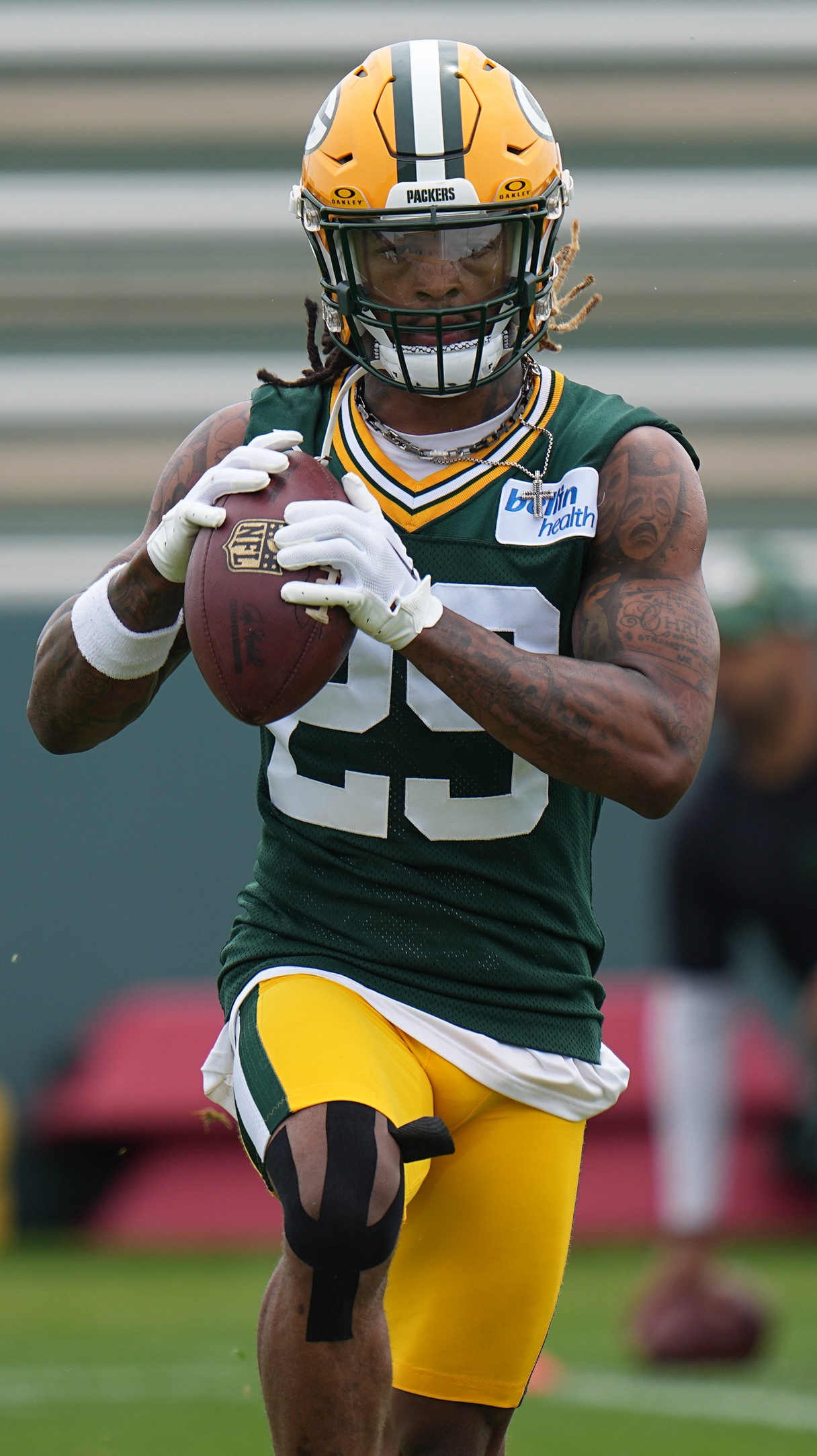 Green Bay Packers safety Xavier McKinney (29) is shown during organized team activities Tuesday, May 21, 2024 in Green Bay, Wisconsin. © Mark Hoffman/Milwaukee Journal Sentinel / USA TODAY NETWORK