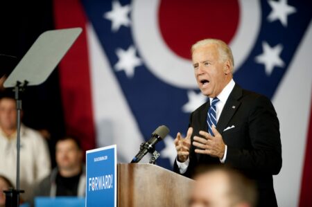 Vice President Joe Biden speaks before a crowd of 800 Sunday night, Nov. 4, 2012, at Rushville Middle School in Rushville. © Lancaster Eagle-Gazette archive photo/Ty Wright/2012 / USA TODAY NETWORK