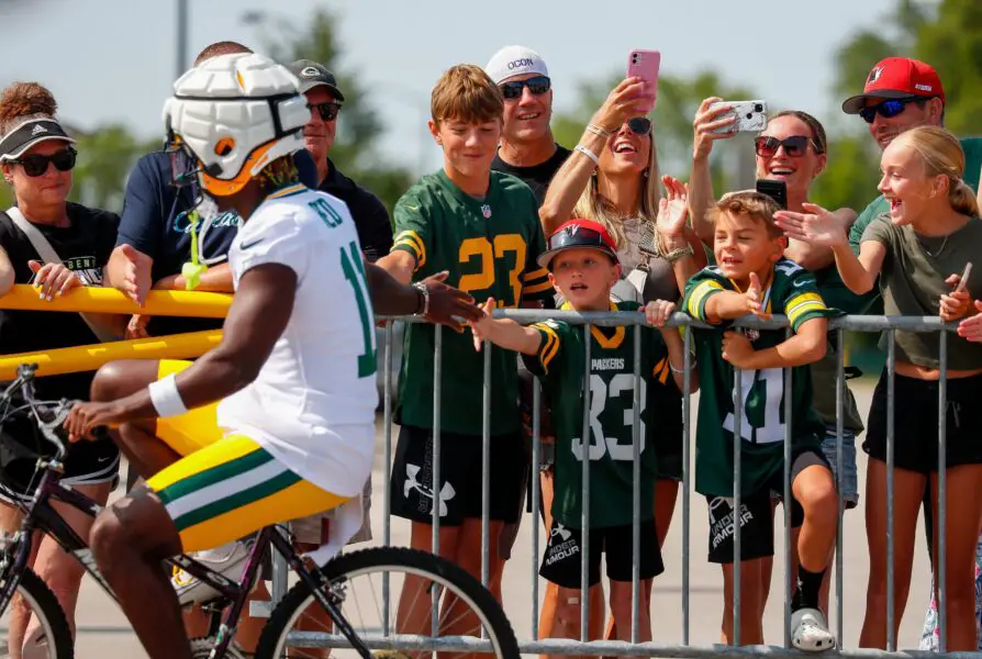 Green Bay Packers fans cheer for wide receiver Jayden Reed (11) in the DreamDrive on Friday, July 26, 2024, at Lambeau Field in Green Bay, Wis. Tork Mason/USA TODAY NETWORK-Wisconsin