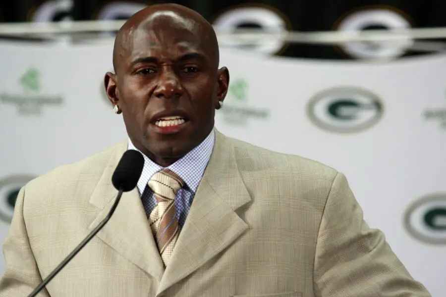 Feb. 6, 2013; Green Bay, WI, USA; Green Bay Packers wide receiver Donald Driver speaks during his retirement press conference at Lambeau Field. Mandatory Credit: Mary Langenfeld-USA TODAY Sports