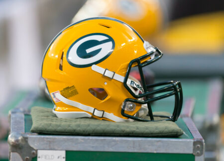 Aug 9, 2013; Green Bay, WI, USA; A Green Bay Packers helmet during the game against the Arizona Cardinals at Lambeau Field. The Cardinals won 17-0. Mandatory Credit: Jeff Hanisch-USA TODAY Sports