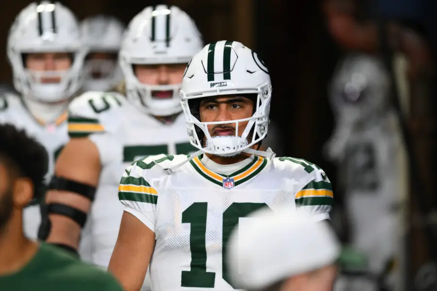 Dec 15, 2024; Seattle, Washington, USA; Green Bay Packers quarterback Jordan Love (10) walks out of the tunnel during warmups before the game against the Seattle Seahawks at Lumen Field. Mandatory Credit: Steven Bisig-Imagn Images