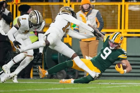 Green Bay Packers wide receiver Christian Watson had 23 yards in the first half of "Monday Night Football" — all via rushing — against the New Orleans Saints. Watson was one of eight players to have a rushing attempt in the first half for the Packers. Via Ayrton Ostly, USA Today