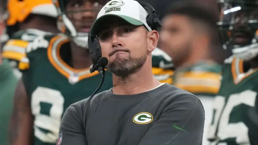 Sep 6, 2024; Sao Paulo, BRA; Green Bay Packers head coach Matt LaFleur during the second half against the Philadelphia Eagles at Neo Quimica Arena. Mandatory Credit: Kirby Lee-Imagn Images