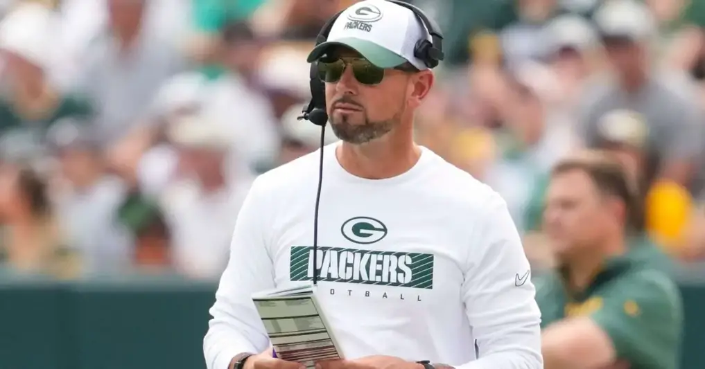 Aug 24, 2024; Green Bay, Wisconsin, USA; Green Bay Packers head coach Matt LaFleur during the game against the Baltimore Ravens at Lambeau Field. Mandatory Credit: Jeff Hanisch-Imagn Images