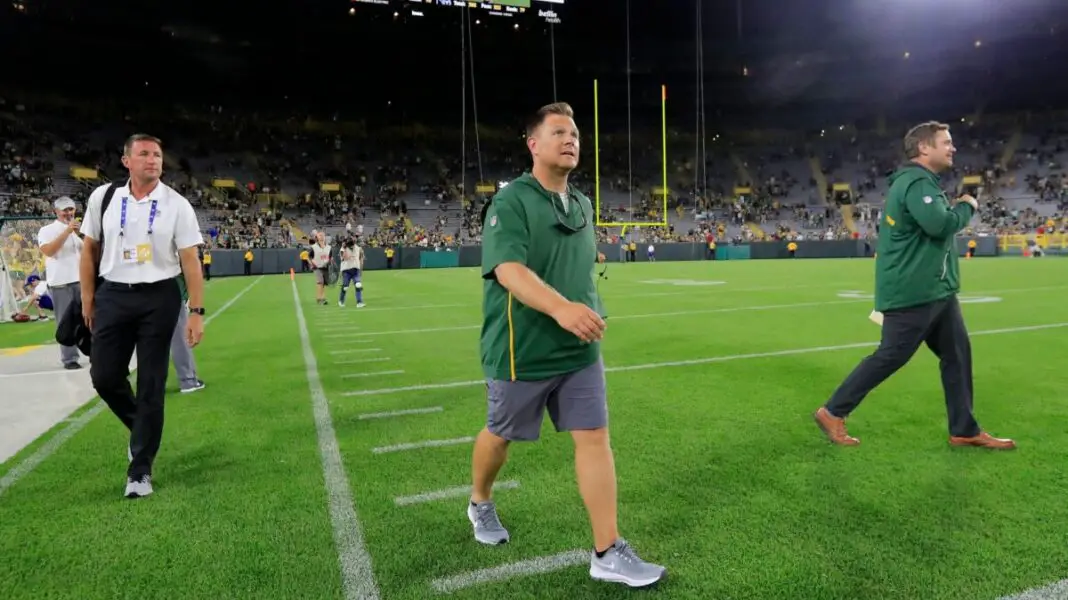 Green Bay Packers GM Brian Gutekunst walks off the field after an NFL preseason game at Lambeau Field on Thursday, August 9, 2018 in Green Bay, Wis. © Adam Wesley/USA TODAY NETWORK-Wisconsin