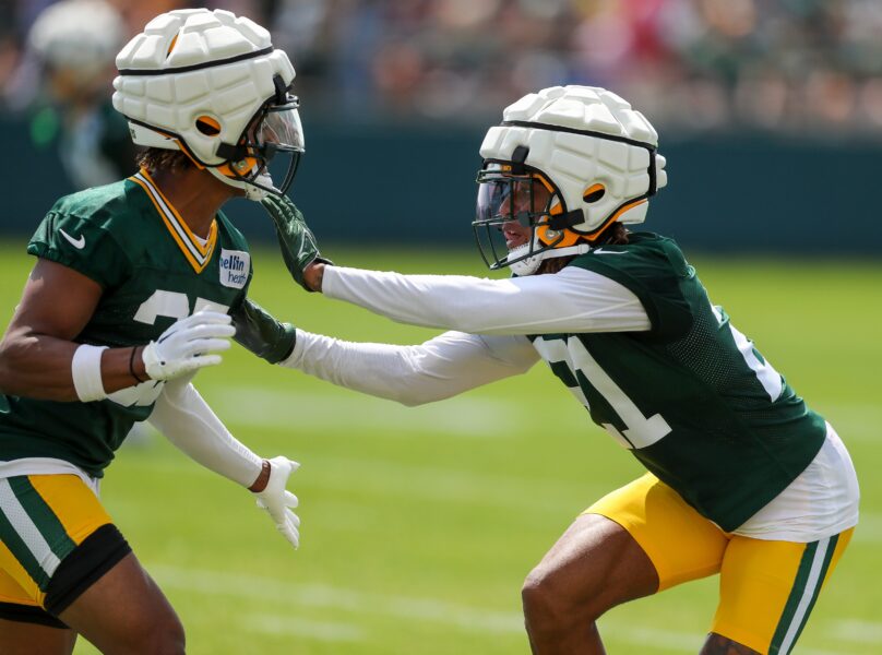 Green Bay Packers cornerbacks Carrington Valentine and Eric Stokes