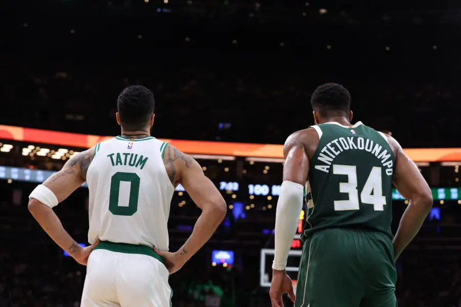 Jayson Tatum and Giannis Antetokounmpo