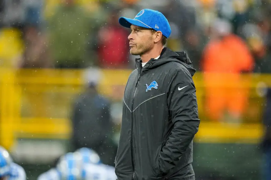 Detroit Lions offensive coordinator Ben Johnson watches warm up before the Green Bay Packers game at Lambeau Field in Green Bay, Wis. on Sunday, Nov. 3, 2024. © Junfu Han / USA TODAY NETWORK via Imagn Images