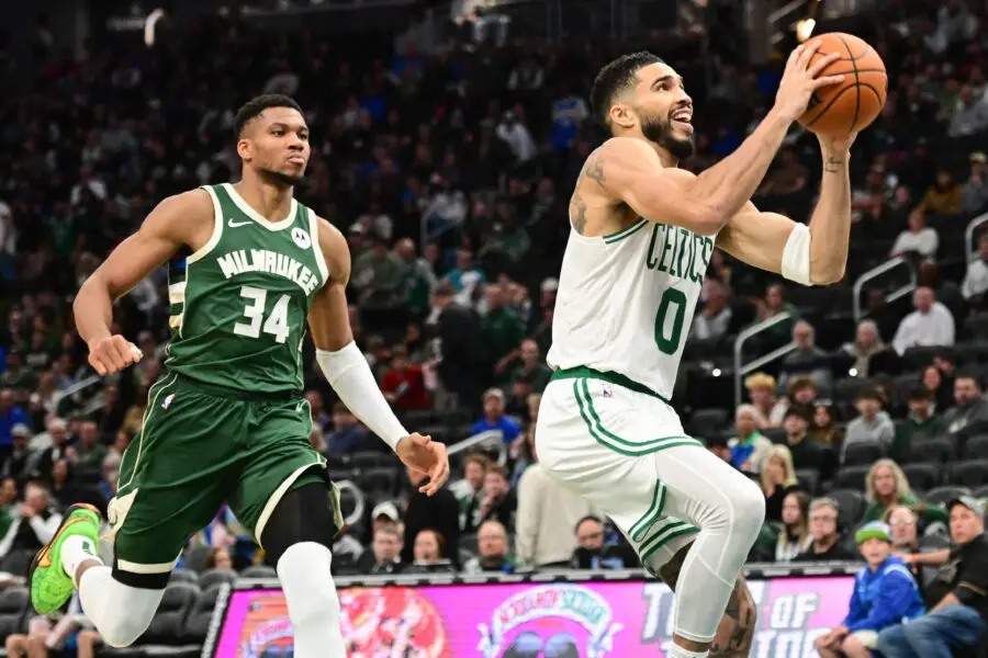 Jayson Tatum and Giannis Antetokounmpo