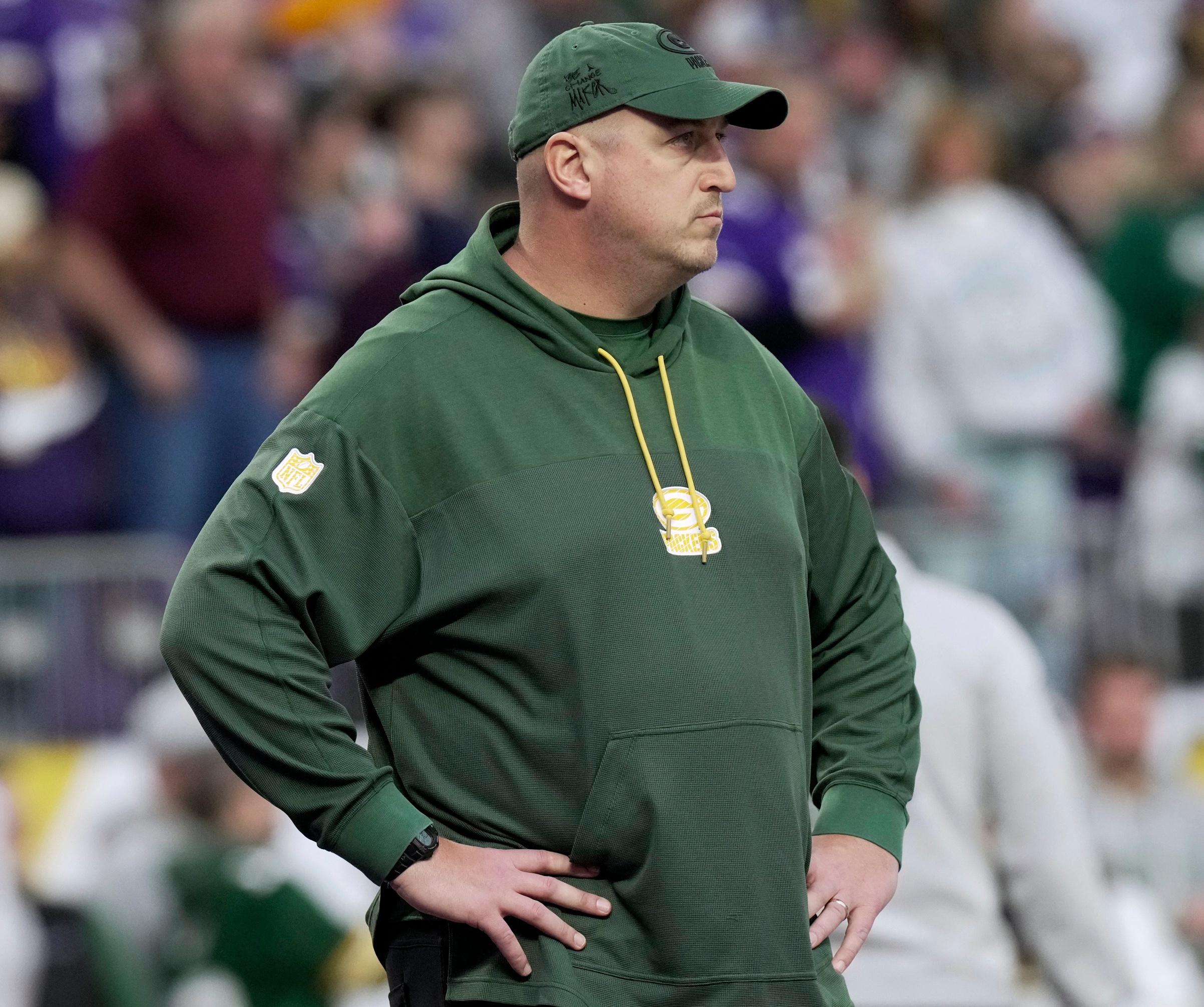 Green Bay Packers offensive coordinator Adam Stenavich is shown before their game Sunday, December 29, 2024 at U.S. Bank Stadium in Minneapolis, Minnesota. The Minnesota Vikings beat the Green Bay Packers 27-25. © Mark Hoffman/Milwaukee Journal Sentinel / USA TODAY NETWORK via Imagn Images