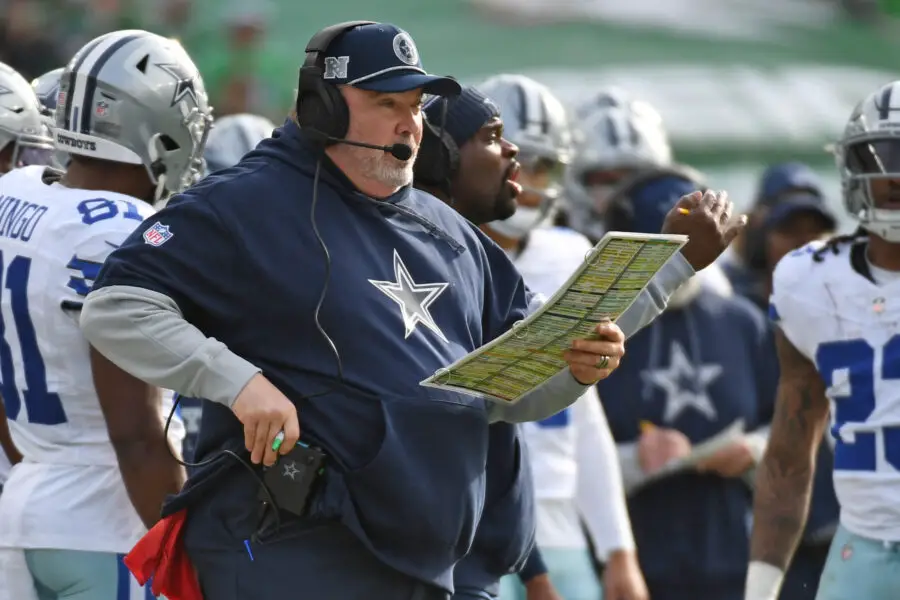 Dec 29, 2024; Philadelphia, Pennsylvania, USA; Dallas Cowboys head coach Mike McCarthy on the sidelines against the Philadelphia Eagles at Lincoln Financial Field. Mandatory Credit: Eric Hartline-Imagn Images