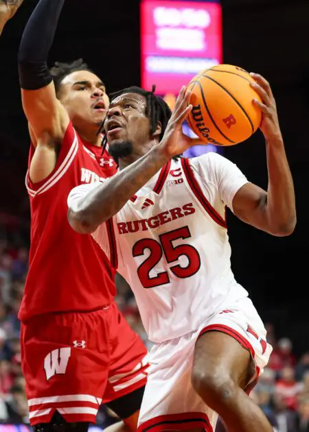 Wisconsin Basketball: Advanced Analytics Project Massive Conference Win For Badgers Against Big Ten Hopeful Rutgers Scarlet Knights. Jeremiah Williams (25) drives to the basket against Wisconsin Badgers guard John Tonje (9)