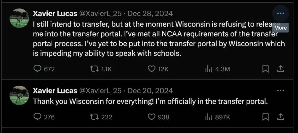 Xavier Lucas transfer portal