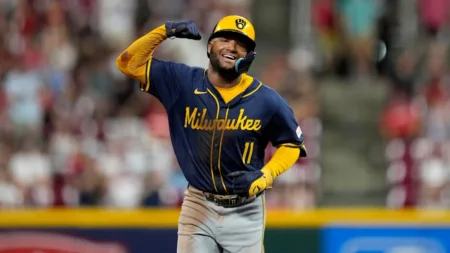 Milwaukee Brewers Jackson Chourio smiles as he runs the bases after hitting a homer over the Cincinnati Reds at Great American Ball Park in Cincinnati. | Cara Owsley / USA TODAY NETWORK