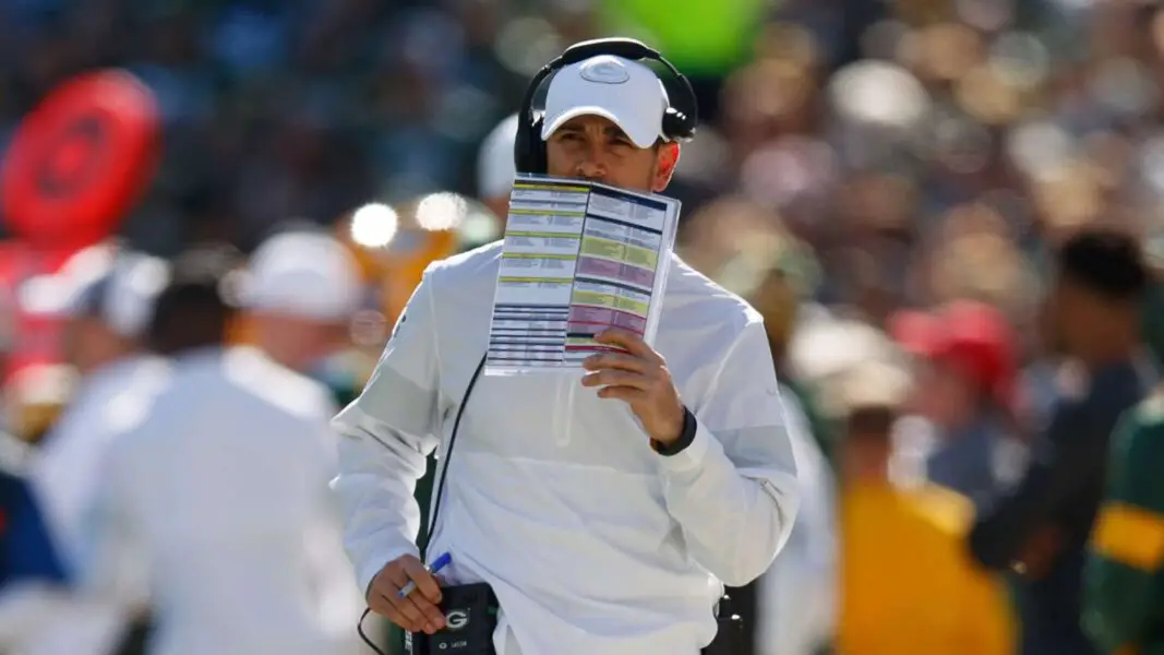 Oct 20, 2019; Green Bay, WI, USA; Green Bay Packers head coach Matt LaFleur during the game against the Oakland Raiders at Lambeau Field. Mandatory Credit: Jeff Hanisch-Imagn Images