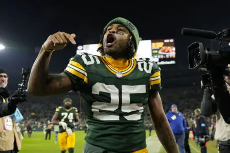 Dec 23, 2024; Green Bay, Wisconsin, USA; Green Bay Packers cornerback Keisean Nixon (25) following the game against the New Orleans Saints at Lambeau Field. Mandatory Credit: Jeff Hanisch-Imagn Images