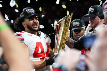 “Uses His Length And Power To Extend”: Green Bay Packers Find Game Changer In Second-Round Of Latest 2025 NFL Mock Draft Ohio State Buckeyes defensive end JT Tuimoloau (44) celebrates