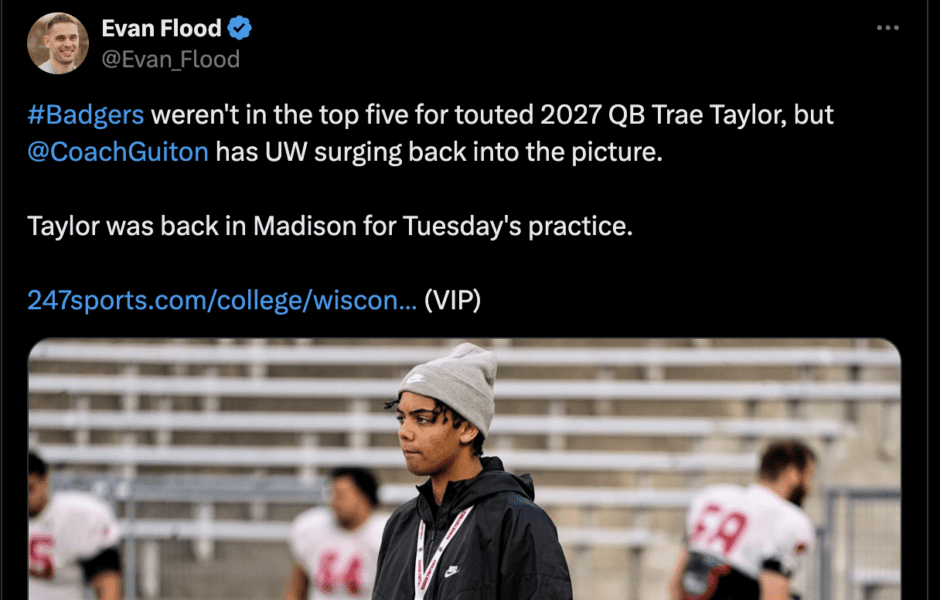 Wisconsin Badgers Remain in Class of 2027 Prospect Trae Taylor's Options, Says He Enjoys Latest Plans Made By QB Coach Kenny Guiton 2 Screenshot 2025 03 19 at 10.45.24