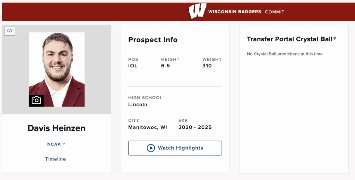 Wisconsin Badgers' New OL Davis Heinzen Says He Accepted the Offer Without Hesitation Despite Offer from Power 4 Schools 1 Wisconsin Badgers football commit Davis Heinzen