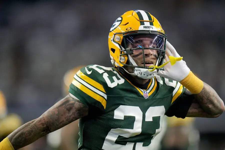 Jaire Alexander sounds off on playing Packers in first game with Eagles Green Bay Packers cornerback Jaire Alexander (23) reacts after intercepting a pass during the first quarter of the wild card playoff game against the Dallas Cowboys Sunday, January 14, 2024 at AT&T Stadium in Arlington, Texas.