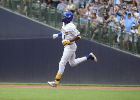 The Jackson Chourio Calculus: Analyzing the Ripple Effects of His Extension on Future Roster Construction Jul 25, 2025; Milwaukee, Wisconsin, USA; Milwaukee Brewers outfielder Jackson Chourio (11) rounds the bases after hitting a home run against the Miami Marlins in the fourth at American Family Field. Mandatory Credit: Michael McLoone-Imagn Images