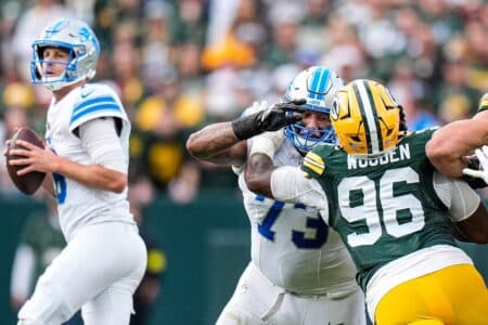 Packers’ Colby Wooden reacts to disrespect after Kenny Clark trade: ‘I for sure too that personal’ Detroit Lions guard Christian Mahogany (73) tries to block Green Bay Packers defensive tackle Colby Wooden (96).