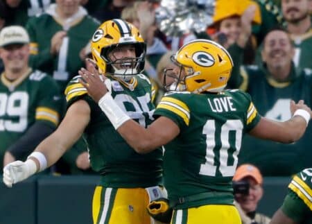 Latest Packers Super Bowl Odds Have Team Smiling Green Bay Packers tight end Tucker Kraft (85) and quarterback Jordan Love (10)