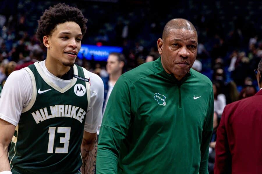 Ryan Rollins’ postgame words offer hope to Bucks if Giannis trade happens Apr 6, 2025; New Orleans, Louisiana, USA; Milwaukee Bucks head coach Doc Rivers and guard Ryan Rollins (13) walk to the locker room after the game against the New Orleans Pelicans at Smoothie King Center. Mandatory Credit: Stephen Lew-Imagn Images