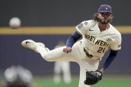 Freddy Peralta ties Brewers record in dominant Game 1 Win Milwaukee Brewers pitcher Freddy Peralta throws during the first inning of their game against the Los Angeles Angels Tuesday, September 16, 2025 at American Family Field in Milwaukee, Wisconsin.