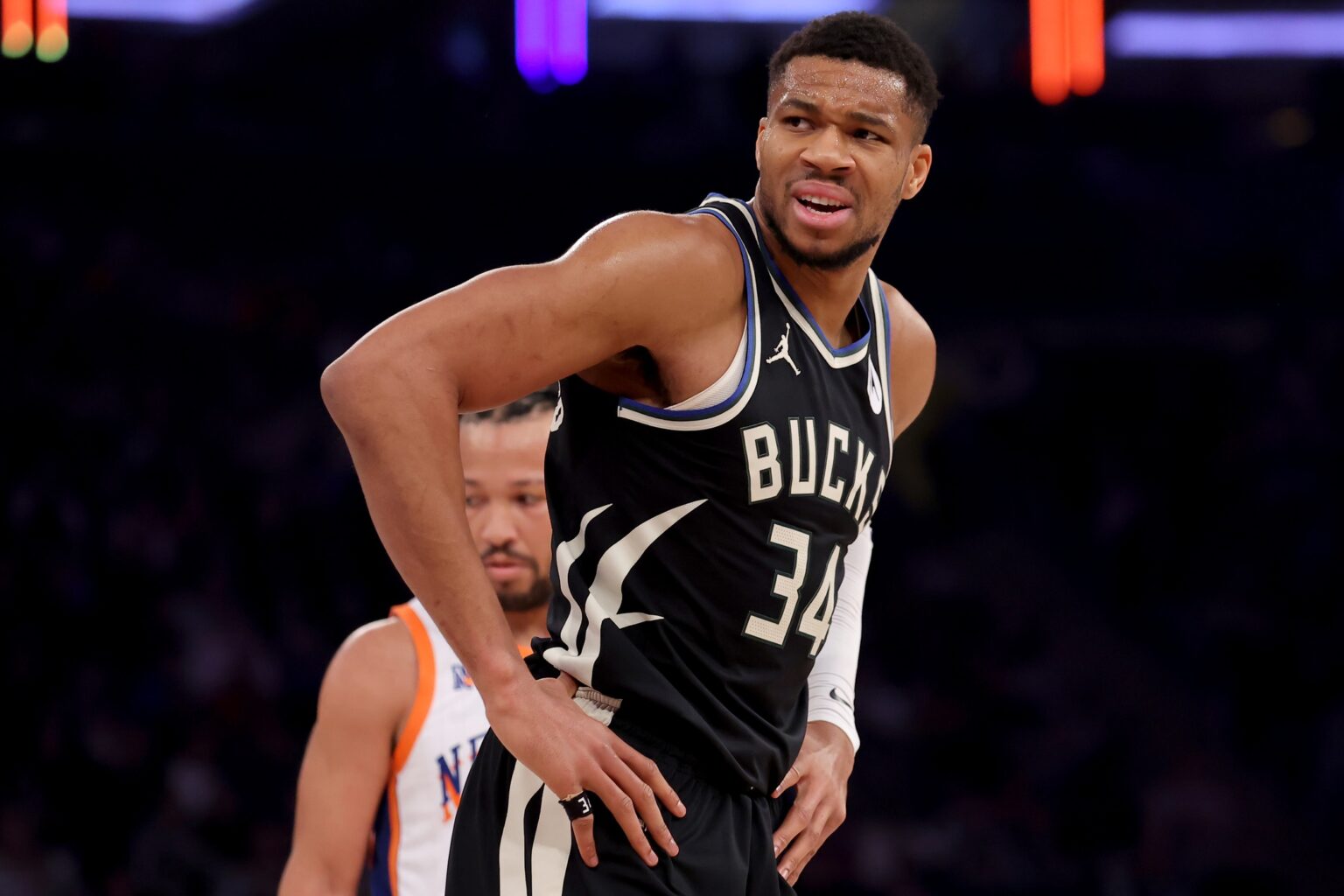 Knicks could land Giannis Antetokounmpo in bonkers mock trade Jan 12, 2025; New York, New York, USA; Milwaukee Bucks forward Giannis Antetokounmpo (34) reacts during the first quarter against the New York Knicks at Madison Square Garden. Mandatory Credit: Brad Penner-Imagn Images