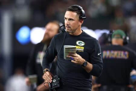 Packers need even more from their highest-graded player Sep 28, 2025; Arlington, Texas, USA; Green Bay Packers head coach Matt LaFleur looks on in the first quarter against the Dallas Cowboys at AT&T Stadium. Mandatory Credit: Kevin Jairaj-Imagn Images