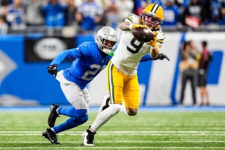 Packers’ Christian Watson triggers wild reactions with wordless post after PFF’s top 10 WRs reveal Green Bay Packers wide receiver Christian Watson (9)