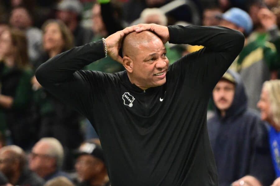 Bucks’ Doc Rivers names who to blame for 45-point loss to Nets Nov 7, 2025; Milwaukee, Wisconsin, USA; Milwaukee Bucks head coach Doc Rivers reacts in the 4th quarter against the Chicago Bulls at Fiserv Forum. Mandatory Credit: Benny Sieu-Imagn Images