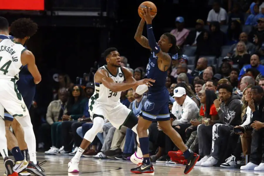 Why Ja Morant isn’t the answer the Bucks are looking for Oct 31, 2024; Memphis, Tennessee, USA; Memphis Grizzlies guard Ja Morant (12) passes the ball as Milwaukee Bucks forward Giannis Antetokounmpo (34) defends during the first half at FedExForum. Mandatory Credit: Petre Thomas-Imagn Images