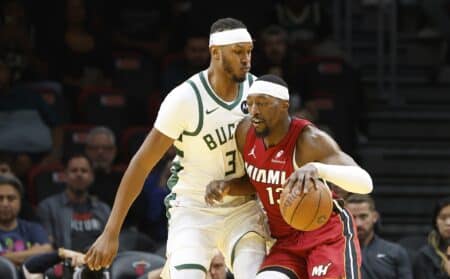 “I think that we showed a lot tonight”: Myles Turner highlights Bucks near miss against the Heat Nov 26, 2025; Miami, Florida, USA; Milwaukee Bucks center Myles Turner (3) defends Miami Heat center Bam Adebayo (13) during the first half of an NBA Cup game at Kaseya Center. Mandatory Credit: Rhona Wise-Imagn Images
