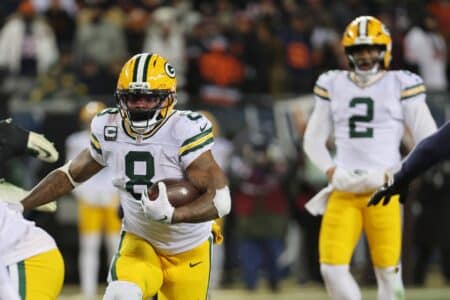 Packers’ Matt LaFleur chimes in Josh Jacobs’ fumbled kickoff return in loss to Bears Dec 20, 2025; Chicago, Illinois, USA; Green Bay Packers running back Josh Jacobs (8) runs the ball and quarterback Malik Willis (2) watches the play against the Chicago Bears during the third quarter at Soldier Field. Mandatory Credit: Mike Dinovo-Imagn Images
