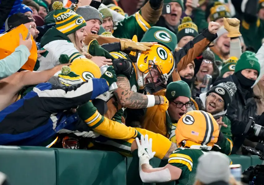 Christian Watson is Packers' best bet to snap 4-year receiver trend 2 Dec 27, 2025; Green Bay, Wisconsin, USA; Green Bay Packers wide receiver Christian Watson (9) celebrates with fans after scoring a touchdown during the first quarter against the Baltimore Ravens at Lambeau Field. Mandatory Credit: Kayla Wolf-Imagn Images