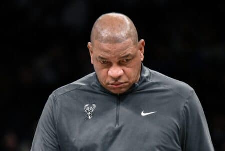 Bucks’ brutal loss capped by 4th-quarter scoring drought of nightmarish proportions Dec 14, 2025; Brooklyn, New York, USA; Milwaukee Bucks Head Coach Doc Rivers looks on during the first half against the Brooklyn Nets at Barclays Center. Mandatory Credit: John Jones-Imagn Images
