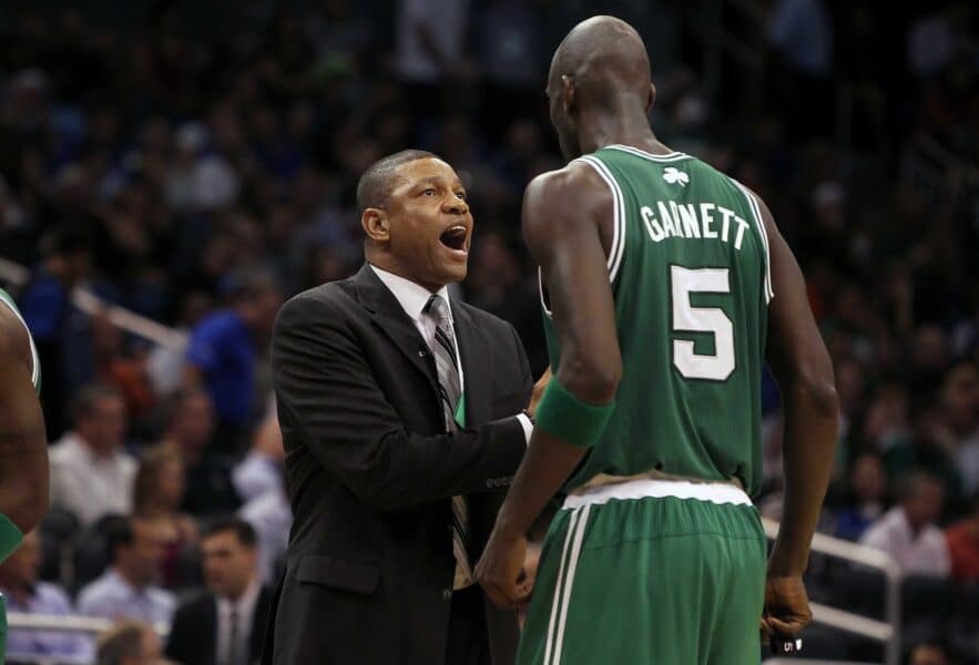 Bucks Doc Rivers key in restoring relationship between KG and the Timberwolves 2 January 26, 2012; Orlando FL, USA; Boston Celtics head coach Doc Rivers talks with power forward Kevin Garnett (5) during the second half against the Orlando Magic at Amway Center. Boston Celtics defeated the Orlando Magic 91-83. Mandatory Credit: Kim Klement-Imagn Images