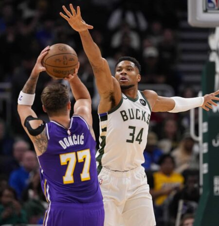 Luka Doncic addresses Lakers’ trade deadline as Giannis Antetokounmpo speculation grows Nov 15, 2025; Milwaukee, Wisconsin, USA; Milwaukee Bucks forward Giannis Antetokounmpo (34) defends Los Angeles Lakers guard Luka Doncic (77) during the first quarter at Fiserv Forum. Mandatory Credit: Jeff Hanisch-Imagn Images