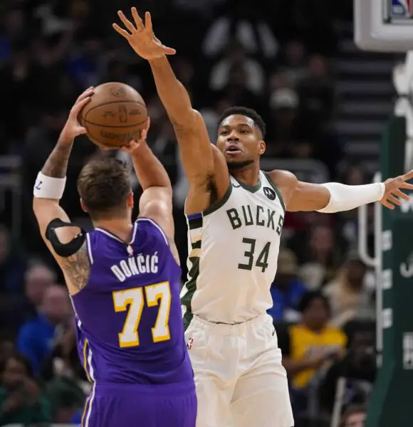 Luka Doncic addresses Lakers’ trade deadline as Giannis Antetokounmpo speculation grows Nov 15, 2025; Milwaukee, Wisconsin, USA; Milwaukee Bucks forward Giannis Antetokounmpo (34) defends Los Angeles Lakers guard Luka Doncic (77) during the first quarter at Fiserv Forum. Mandatory Credit: Jeff Hanisch-Imagn Images